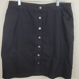 Woman Within Black Denim Skirt w/ Front Button Detail 14W (2470)